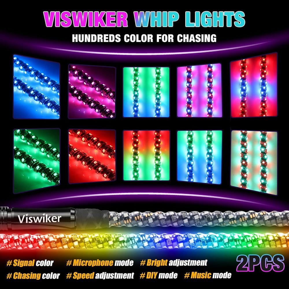 2PCS 3FT LED Whip Lights for UTV/ATV, APP & Remote Control, Chasing Color...