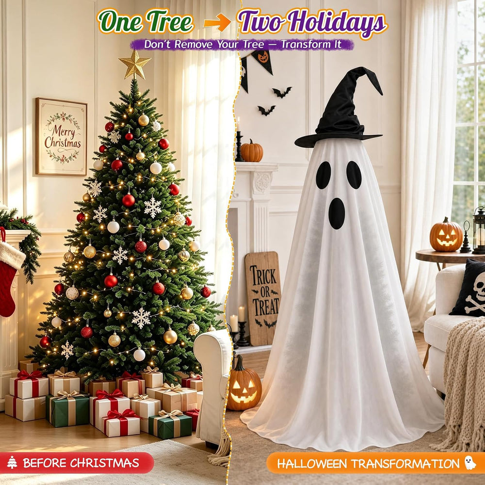 Halloween Ghost Tree Decorations Ghost Tree Cover with Witch Hat