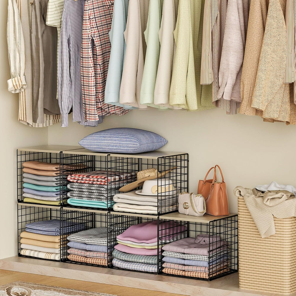 Hencawima 6 Pack Stackable Closet Organizers and Storage Basket, Closet Shelv...