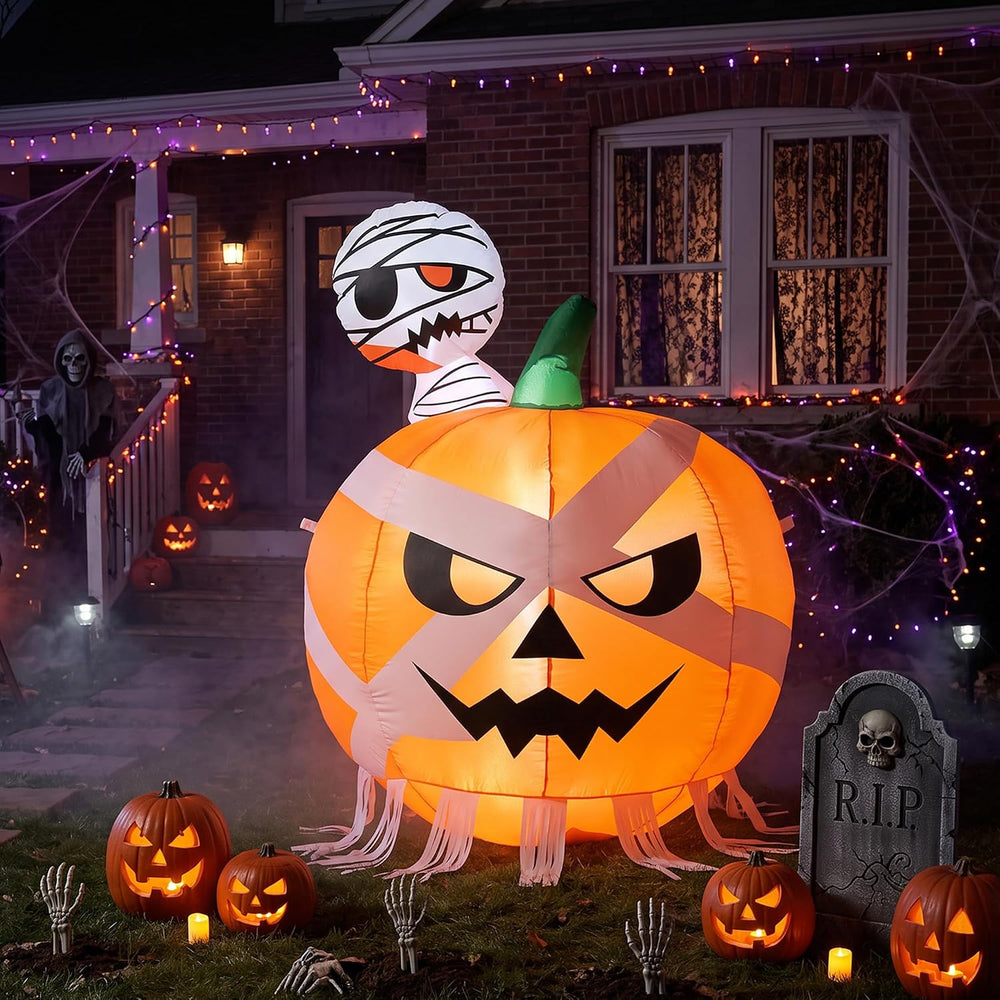 4FT Halloween Inflatables Pumpkin with Mummy Outdoor Decorations with Built-i...