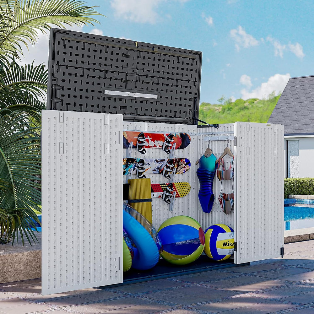 AOXUN Horizontal Storage Sheds 41 Cu.ft, Outdoor Storage Box 160 Gallon, Wate...