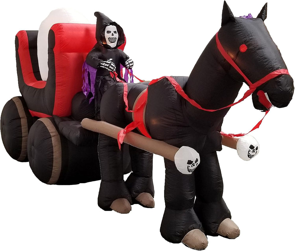 12 FT Long Halloween Inflatable Carriage with Skeleton Ghost Skull