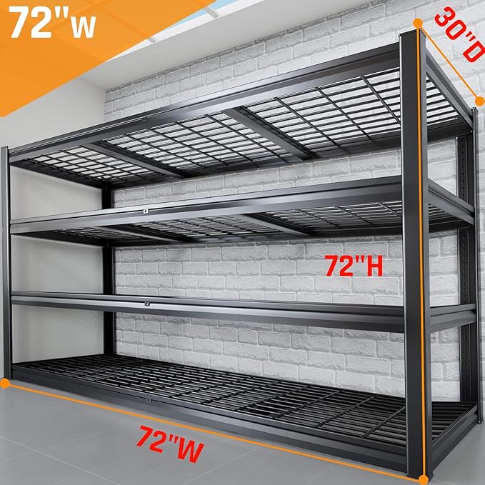 72" W Storage Shelves Heavy Duty Garage Shelving 30" D Metal Shelvi...