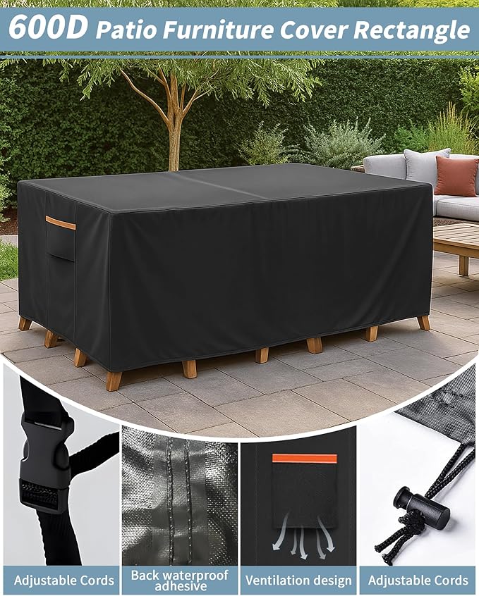 Outdoor Waterproof Furniture Cover, 64W x 52L x 28H inches Heavy Duty 600D