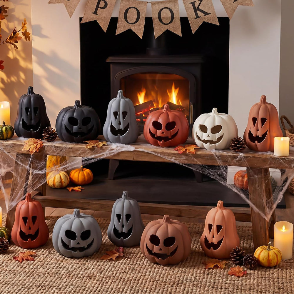 Tioncy Halloween Decor Terracotta Jack O Lantern Pumpkin Decor,Orange