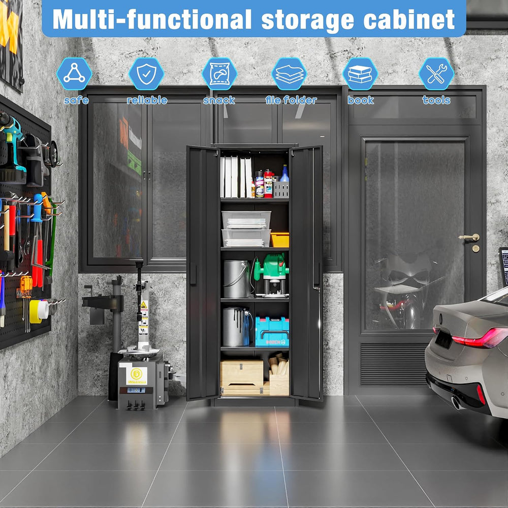 24"W Slim Metal Garage Storage Cabinet, Black