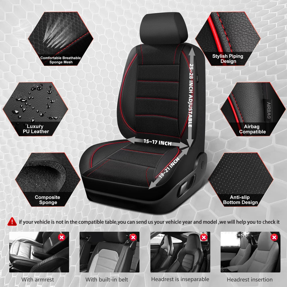 CAR PASS Air Mesh Leather Car Seat Covers Front Seats, Breathable Two Front S...