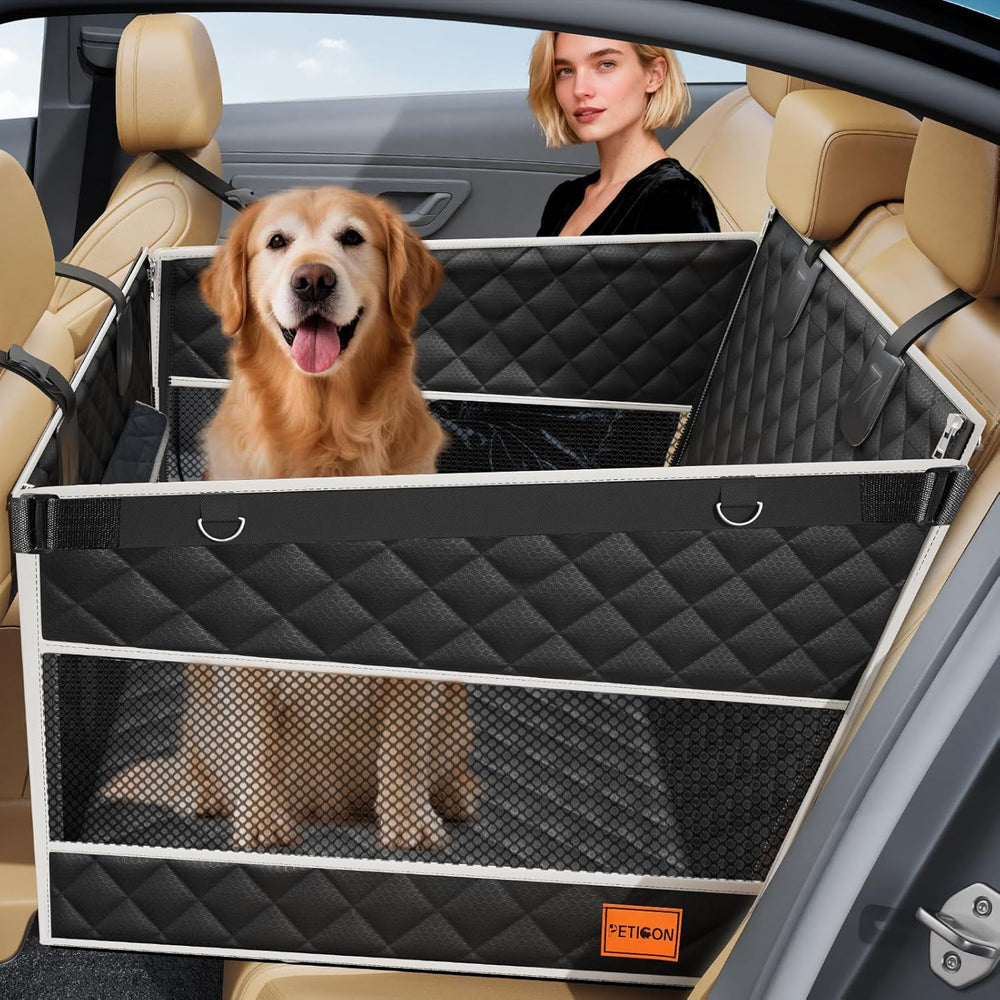 PETICON Large Dog Car Seat, Back Seat Extender for Pets with Hard Bottom