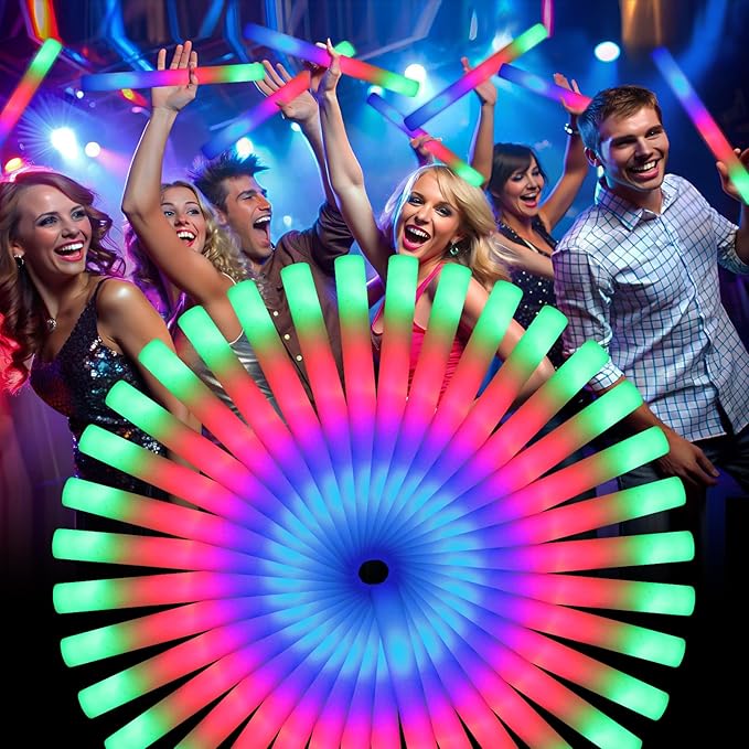 55 PCS Foam Glow Sticks, Foam Light Up Sticks Party Supplies with 3 Mode Colo...