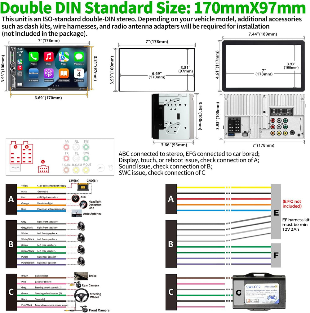 [QLED Screen Upgrade] 7" Double Din Car Stereo with Dash Cam, Wireless A...