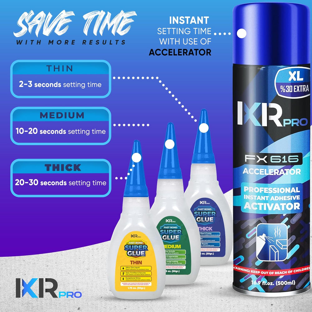 CA Glue with Activator 12x Thin Medium Thick Glue Kit 4X 16.9oz Accelerator