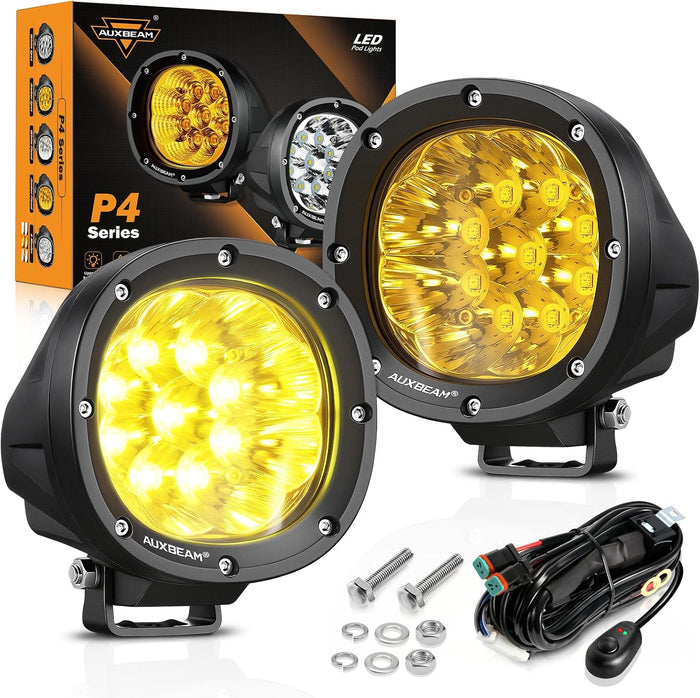 Auxbeam 4 Inch 90W LED Amber Driving Pods, P4 Series Spot Beam Ditch Lights