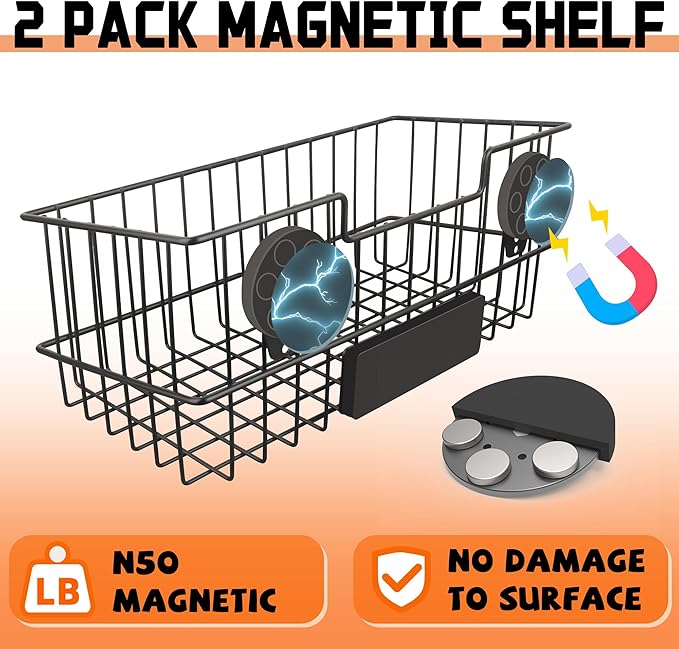 ULIBERMAGNET Magnetic Baskets, Large Capacity Metal Wire Mesh Basket Holder (...