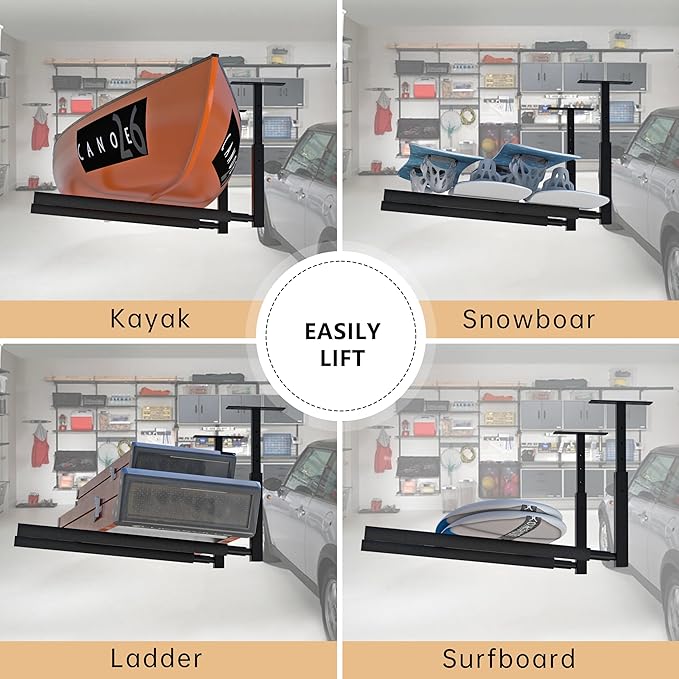 Adjustable Ladder Ceiling Rack, Kayak Overhead Garage Storage Rack, Garage