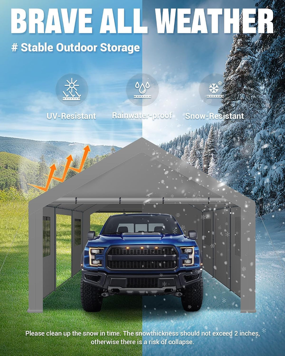 13x20ft Heavy Duty Carport with All-Season Sidewalls, Grey