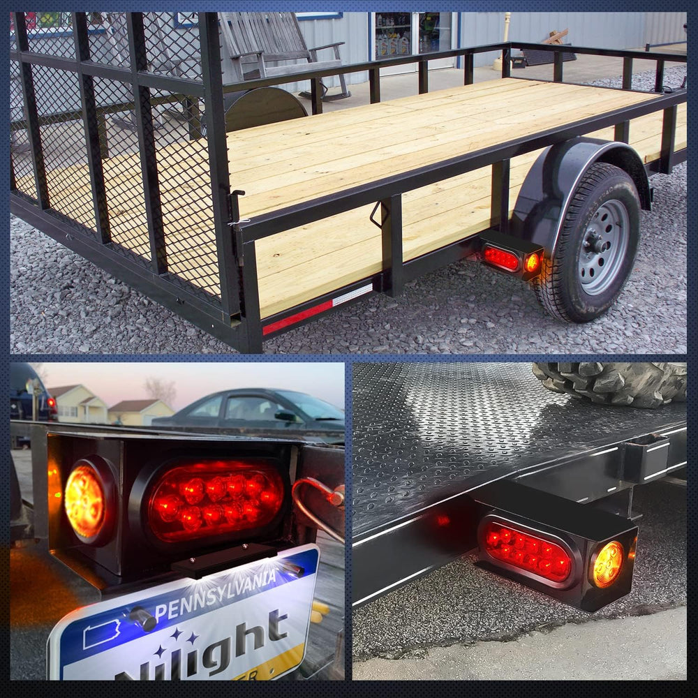 Nilight Steel Trailer Light Boxes Kit w/Oval Tailight Round Marker Lamp