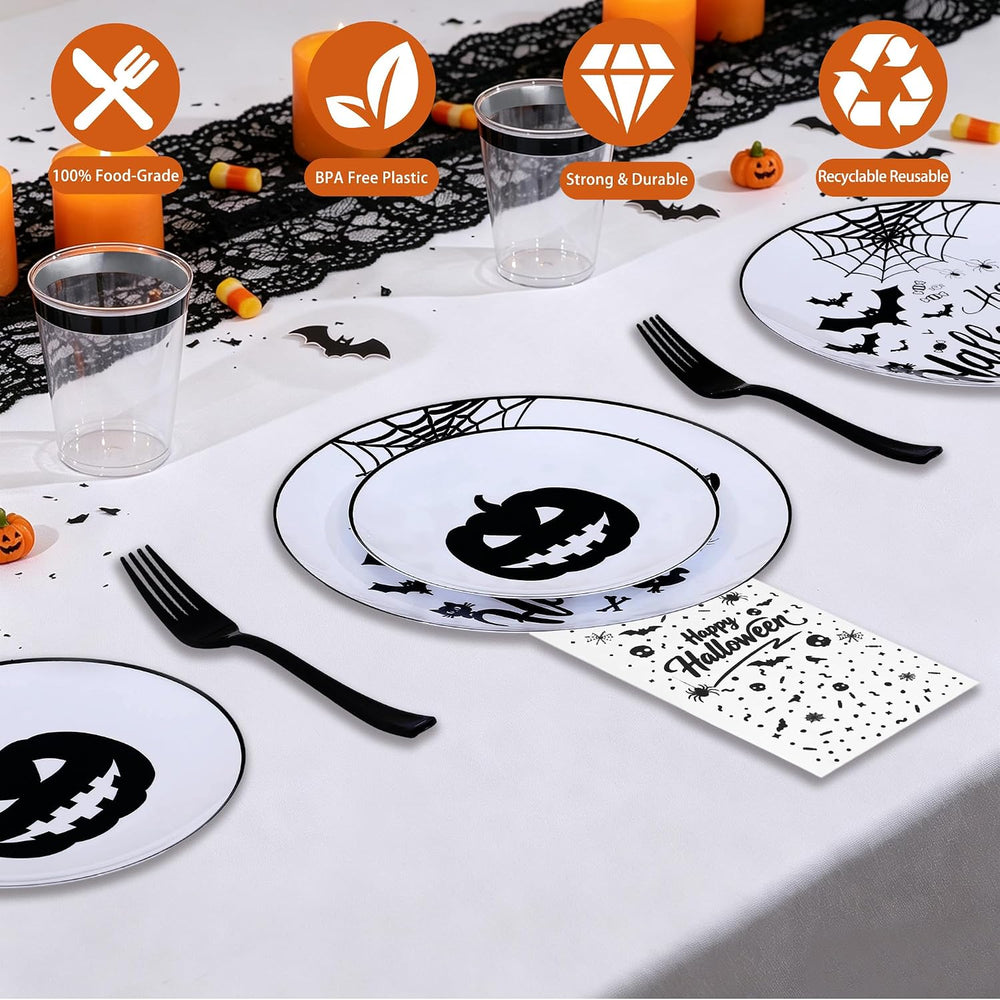 150 Pcs Black Halloween Tableware Party Supplies Serve 30