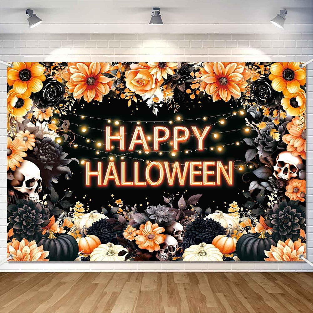 8x6ft Floral Happy Halloween Backdrop Spooky Flower Skull Photography Backgro...