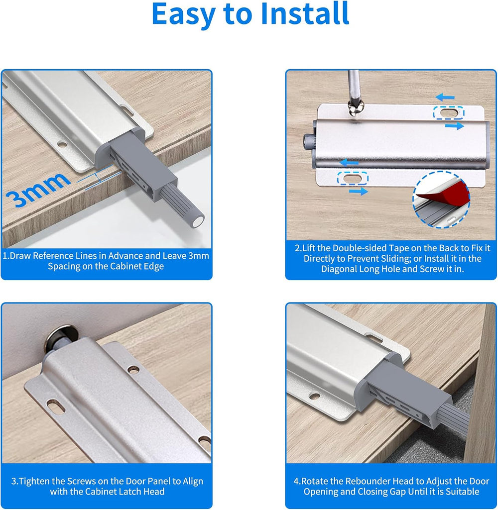 15 Pack Push Open Door Latch - Heavy Duty Aluminum Magnetic Cabinet Latch, To...