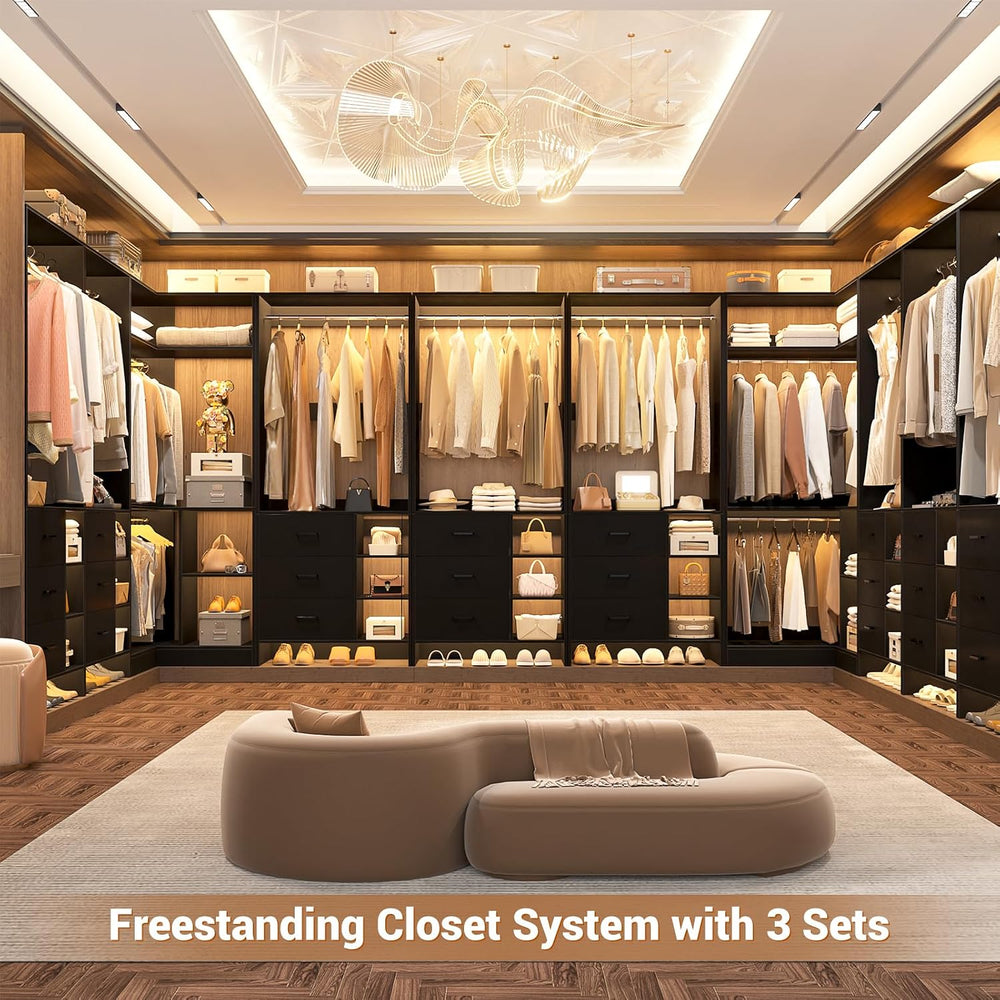 Aheaplus Closet System with 6 Drawers, 4 Hanging Rods & Corner Tower, Cor...