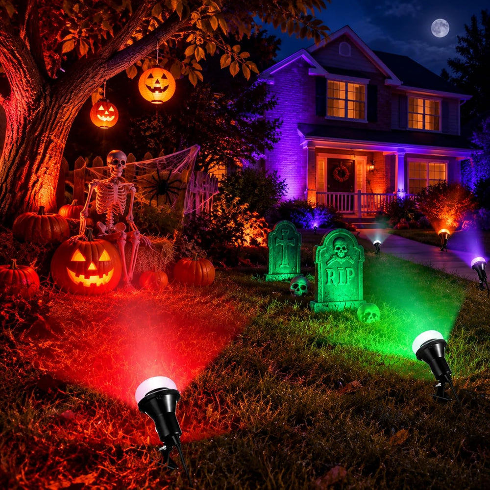 2 Pack Halloween Outdoor Spotlight Floodlight Holder Yard, 6 ft, Black
