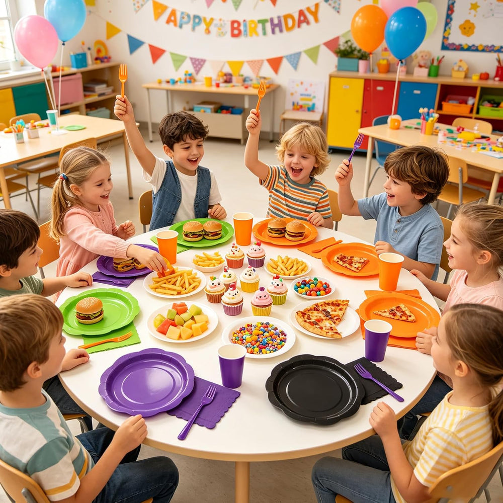 192Pcs Purple Orange Balck Plates and Napkins Party Supplies, Disposable 9’’ ...