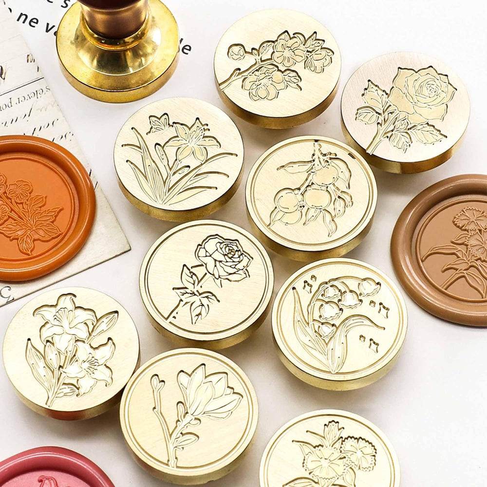 Flowers Wax Seal Stamp Kit - 25 Pcs Sealing Wax Stamps with 2 Pcs Handles,0.9...