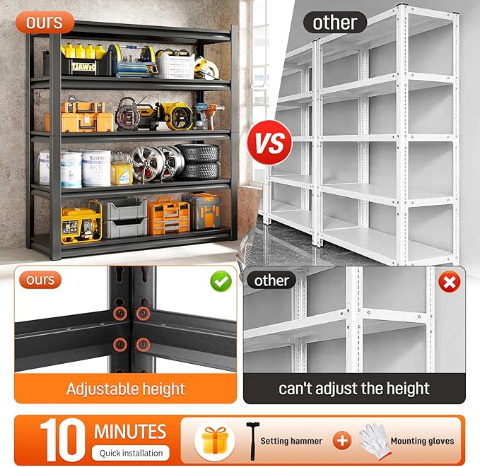 48" W Garage Shelving Unit, Garage Storage Shelves 3000LBS Heavy Duty Sh...