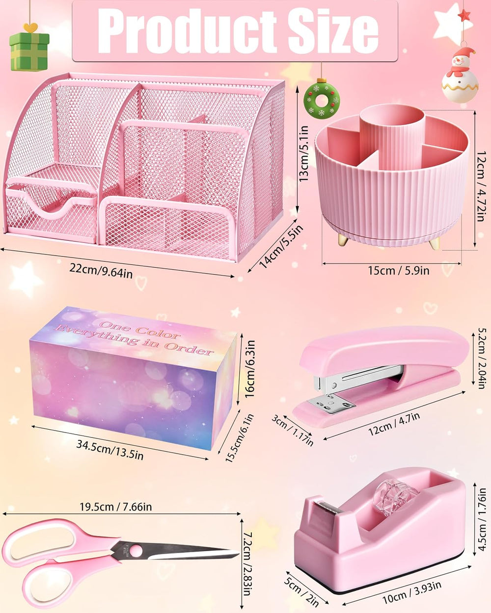 Pink Desk Accessories 21-Piece Office Supplies Gift Set for Women