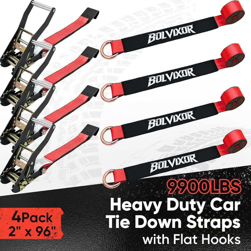 4 Pack Car Tie Down Straps for Trailers - 2" x 96" - 9900LBS Break ...