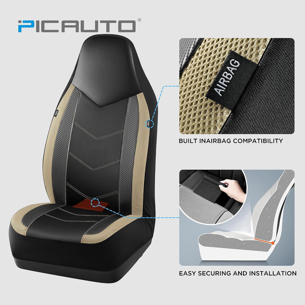 PIC AUTO Leather Car Seat Covers, Sports Carbon Fiber & Mesh Design, High...