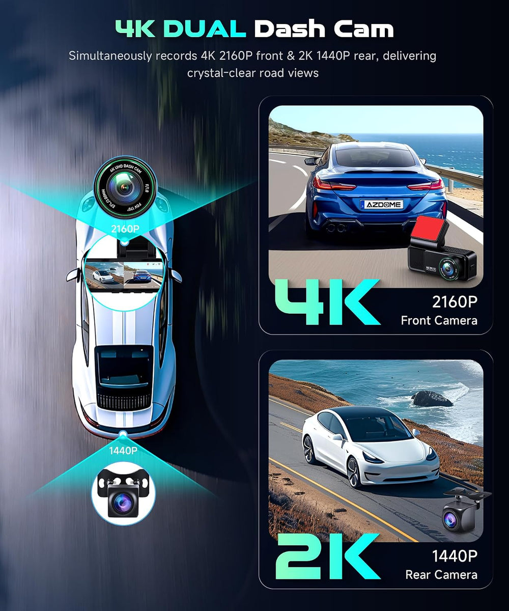 MAHVEC Dual Dash Cam Front and Rear,4K Front 2K Rear Inside Free 64GB Card