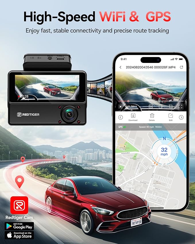REDTIGER 530° Dash Cam 3 Channel, 2.5K+2.5K+1080P Triple Car Camera