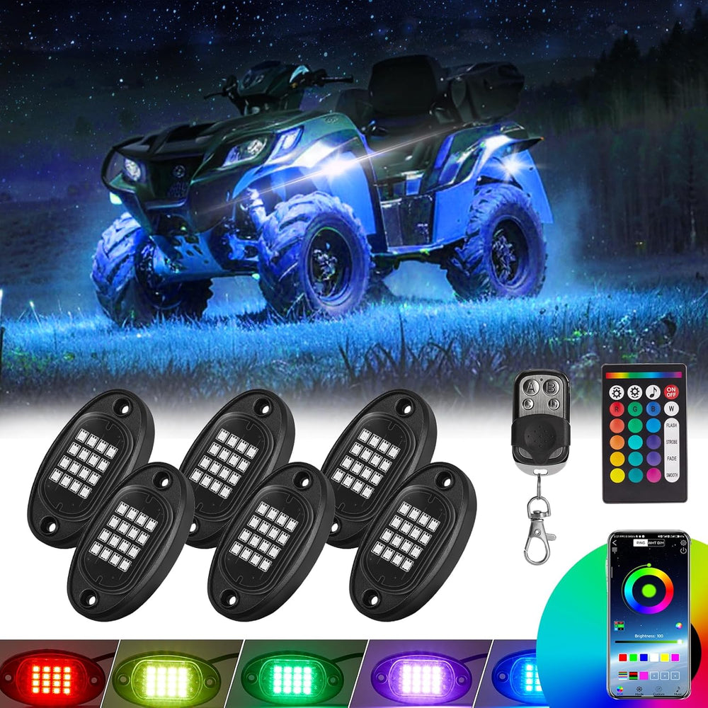 RGB LED Rock Lights Kit, 6 Pods Rock Lights for UTV ATV Golf Cart Trucks RZR ...