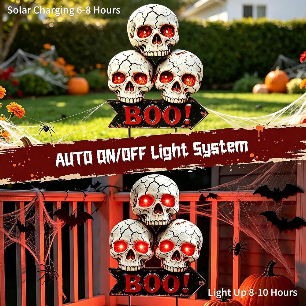 Halloween Decoration Outdoor, Solar Skull Lights with 6 Glowing Red Eyes