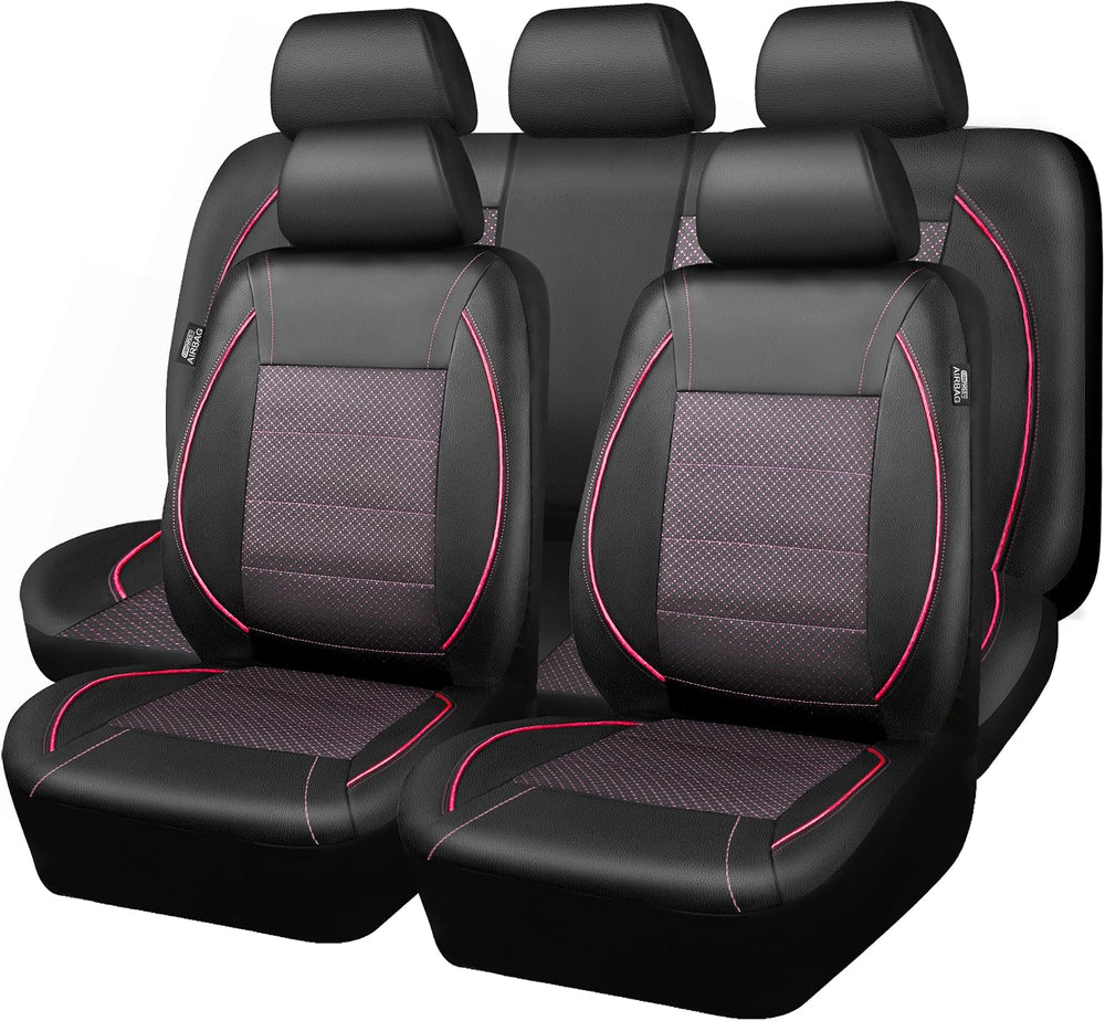 CAR PASS Piping PU Leather Car Seat Cover Full Set,Inside Zipper Design and R...