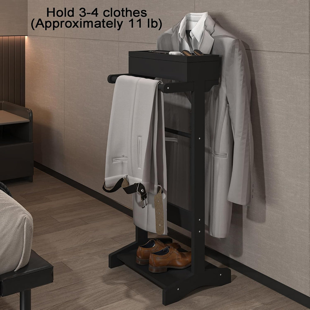 Wooden Mens Valet Stand, Clothes Rack with Flip Tray & Suit Hanger & Rod