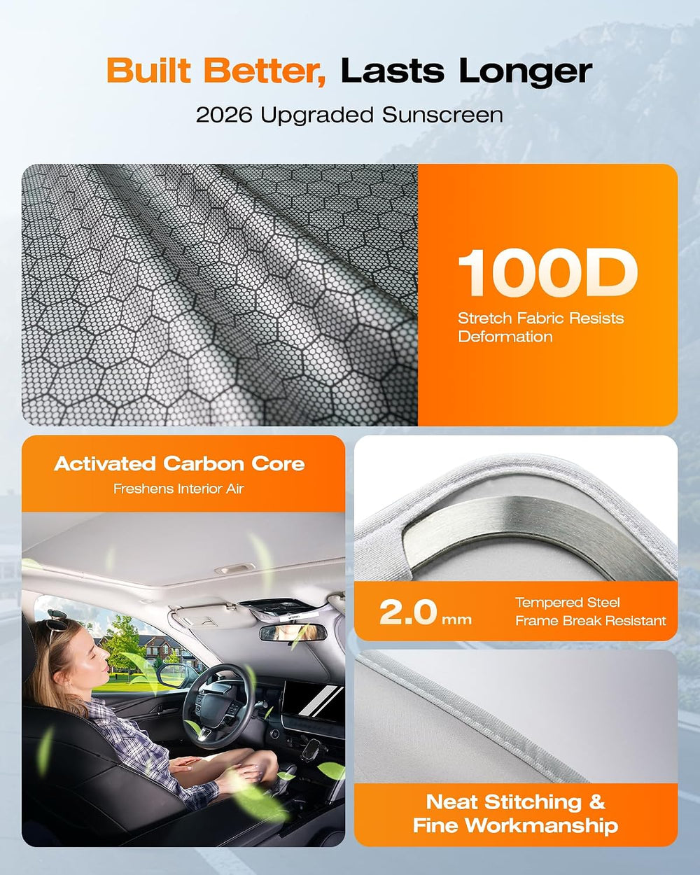 Windshield Sun Shade, Graphene & Activated Carbon Multi-Layer Front Winds...