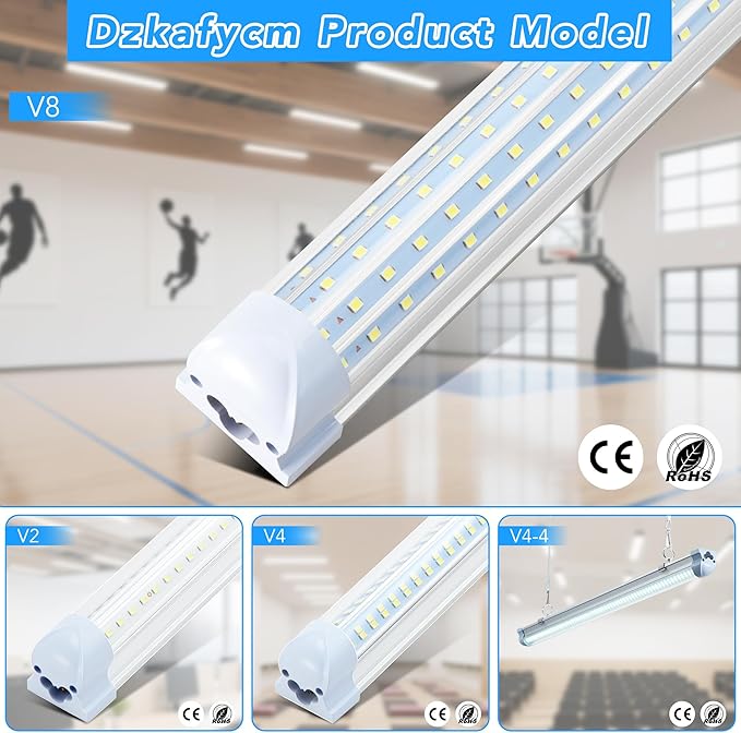 T8 LED Shop Lights 4FT Garage Light, 6 Pack 60W 9600LM 6000K Daylight Work