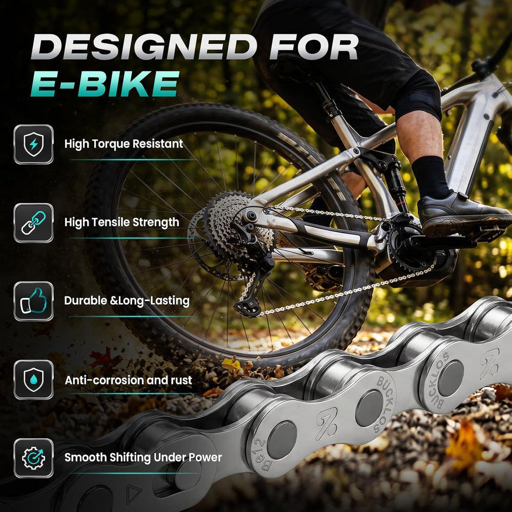 BUCKLOS 10 Speed Ebike Chain Heavy Duty 136 Links for e-Bike MTB Silver