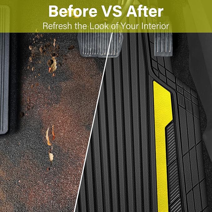 CAR PASS Yellow Car Mats Metallic, Aluminum Film All Weather Rubber Lemon (4 ...