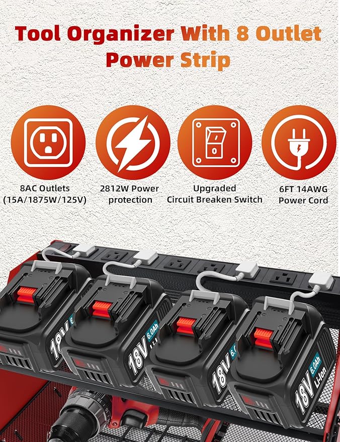 Power Tool Organizer wtih Charging Station，3 Layers Storage Rack