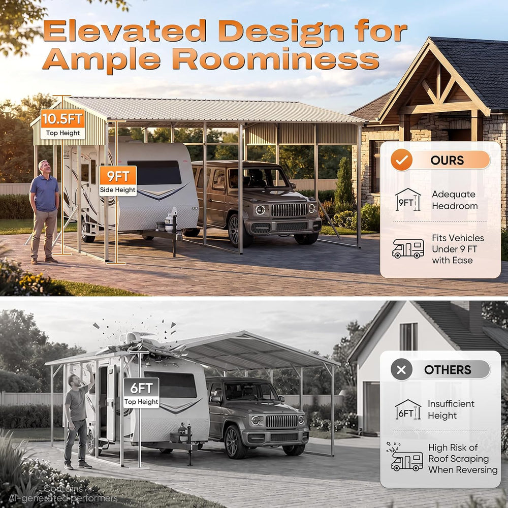 Quictent Heavy Duty 20x20FT Metal Carport with Front & Rear Sloped Roof
