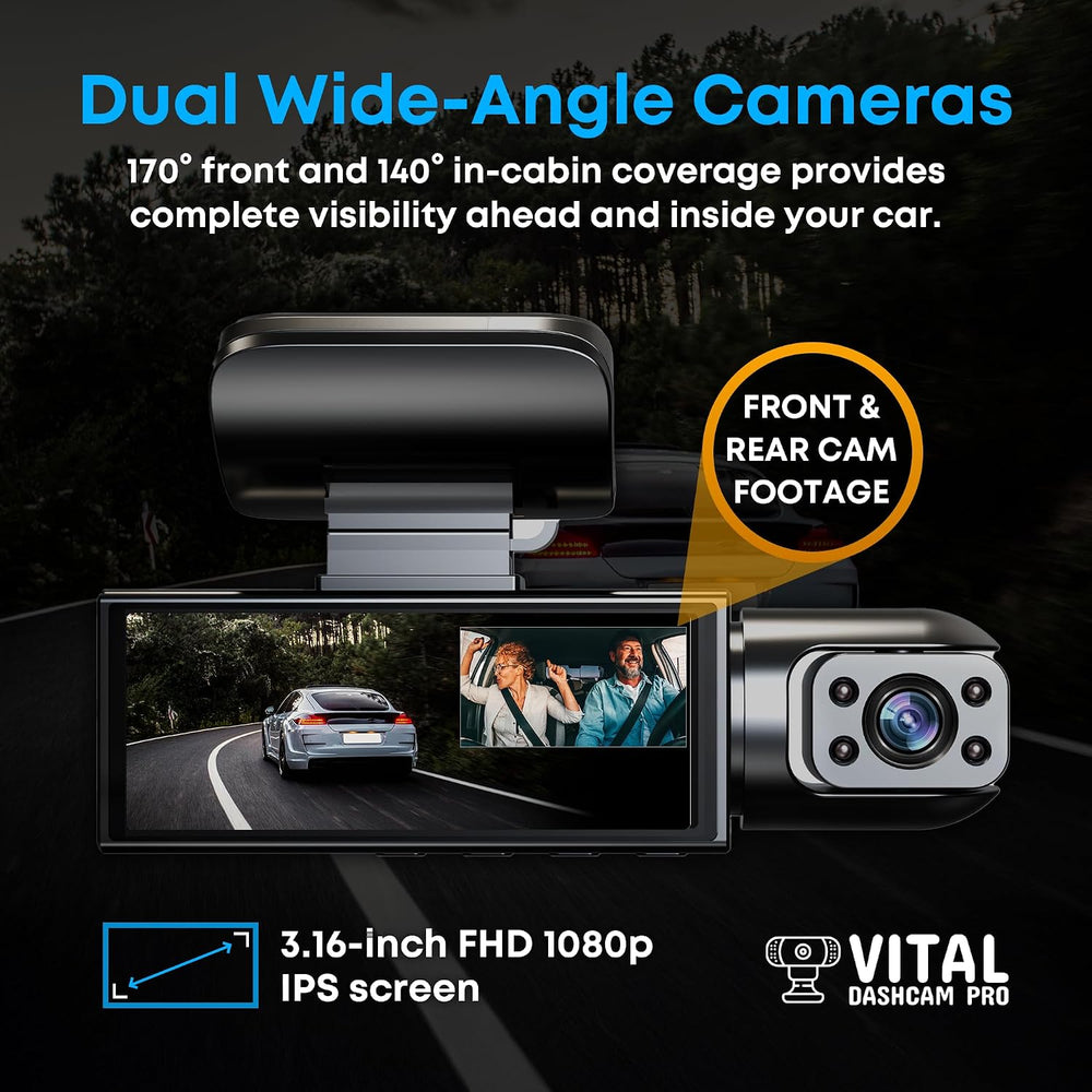 Vital Dash Camera Pro 2026 Dashcam Front and Rear Camera for Cars FHD