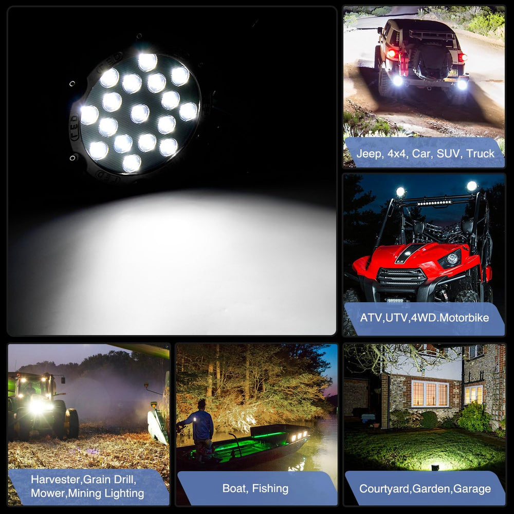 Nilight - 15023SB-B Led Light Bar 2PCS 7" 51w 5100LM Black Round Spot Li...