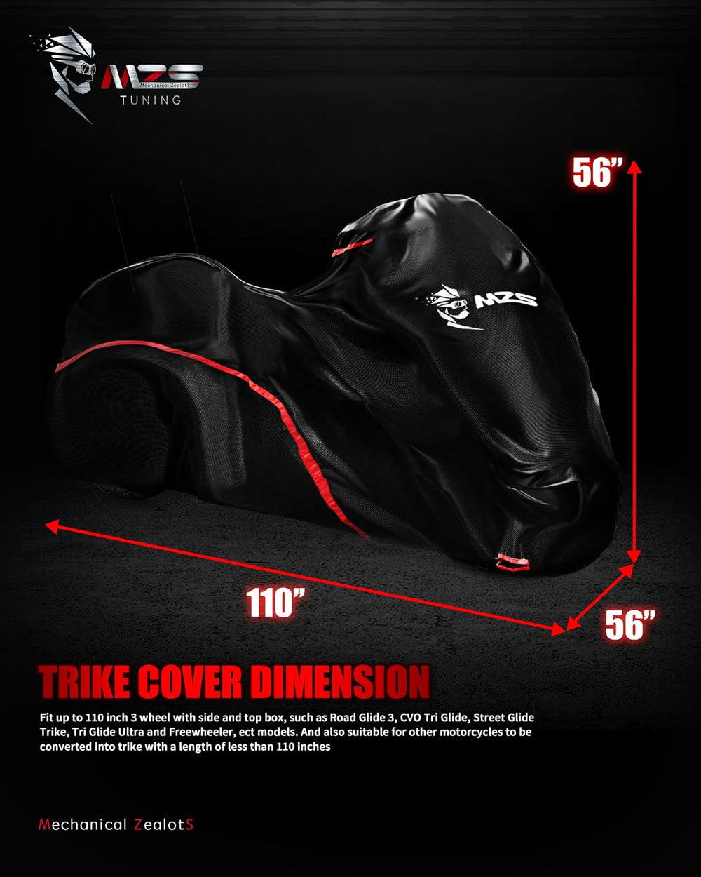 MZS Trike Motorcyle Cover Waterproof Compatible with Freewheeler Tri Glide Ul...