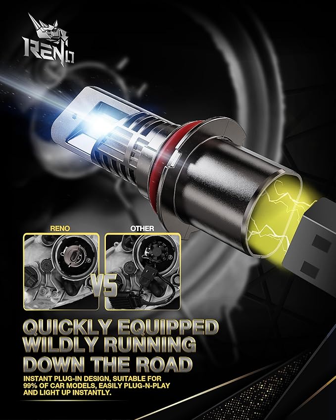 RENO 9007 Bulb, 9007 Fog Light Bulbs 6000k White Lights Cool Fan Fanless In (...