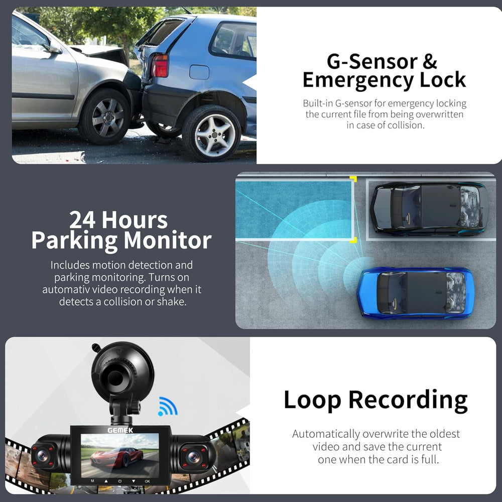 360 Degree View 4 Channel Dash Cam 5G WiFi & App Control, GEMEK 2K Front ...