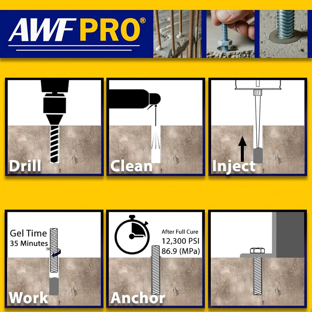 AWF PRO Extended Set Concrete Anchoring Epoxy Adhesive, 280 mL