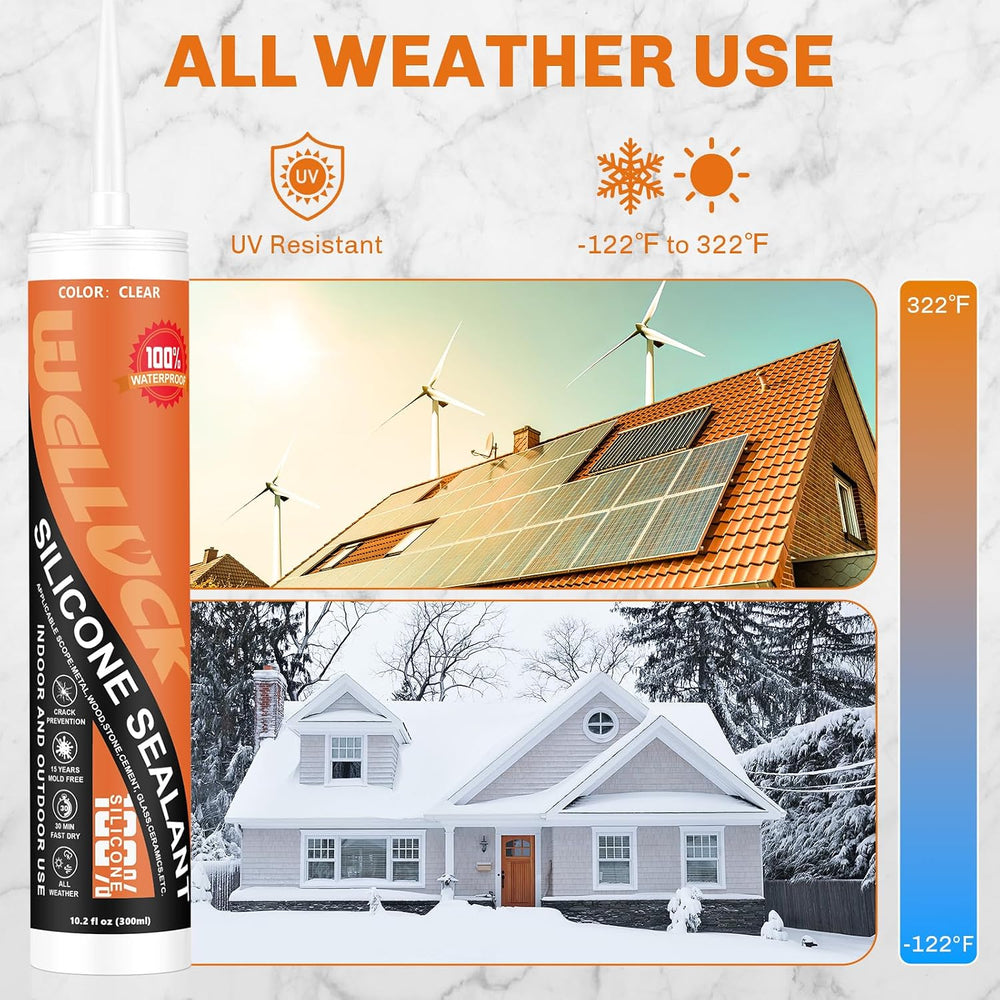 WELLUCK Clear Silicone Caulk, 100% Waterproof Silicone Sealant Adhesive Caulk...